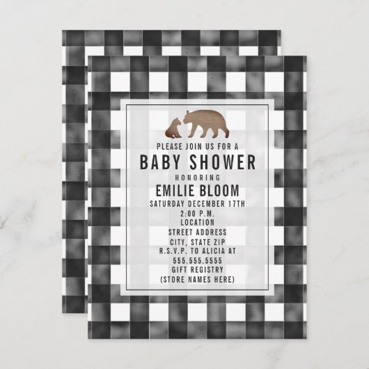 Invitation Baby shower des ours Burlap En vichy en détresse (Devant / Derrière)