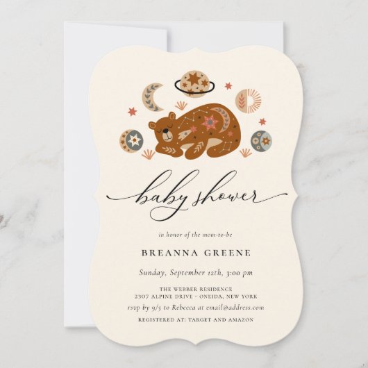 Invitation Baby shower des ours célestes de Boho (Devant)
