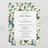 Invitation Baby shower des papillons bleus (Devant / Derrière)