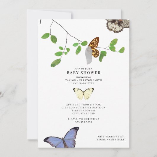 Invitation Baby shower des papillons Chrysalis (Devant)