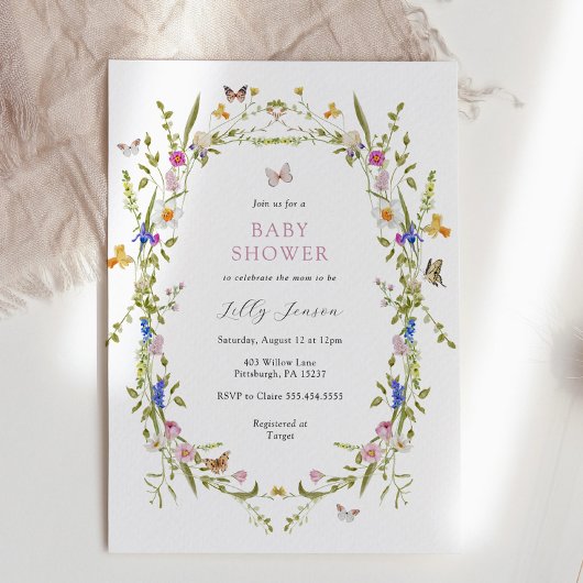 Invitation Baby shower des papillons et des fleurs de printem
