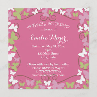 Invitation Baby shower des papillons verts roses