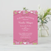Invitation Baby shower des papillons verts roses (Debout devant)