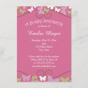 Invitation Baby shower des papillons verts roses