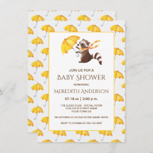 Invitation Baby shower des parapluies jaunes du Raccoon de Wh