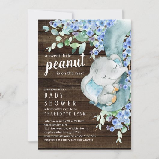 Invitation Baby shower des petits éléphants d'arachide (Devant)