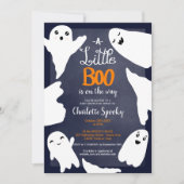 Invitation Baby shower des petits fantômes de l'Halloween ble (Devant)