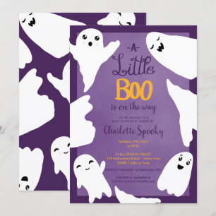 Invitation Baby shower des petits fantômes d'Halloween violet