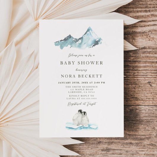 Invitation Baby shower des pingouins d'hiver de l'Arctique