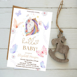 Invitation Baby shower des pointes de papillon Unicorn Fleurs