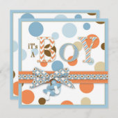 Invitation Baby shower des points Brown de l'Orange Bleu (Devant / Derrière)