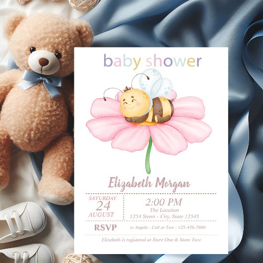 Invitation Baby shower des points de fleurs d'abeille de miel