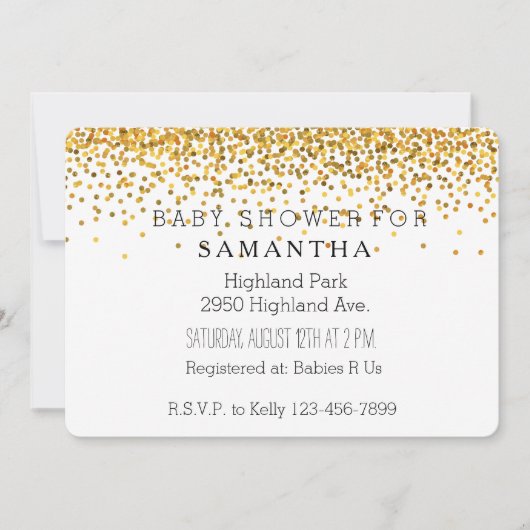 Invitation Baby shower des points de glam Confetti Gold (Devant)