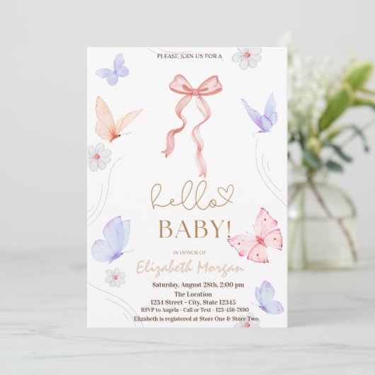 Invitation Baby shower des points de papillon de l'aquarelle (Debout devant)
