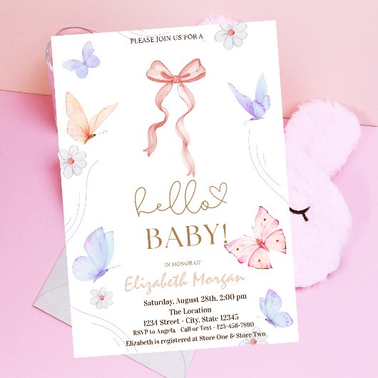 Invitation Baby shower des points de papillon de l'aquarelle