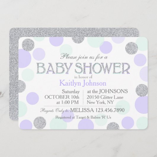 Invitation Baby shower des points de Parties scintillant en a (Devant / Derrière)
