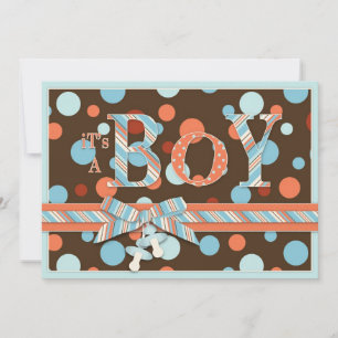Invitation Baby shower des points d'oranges bleus Brown