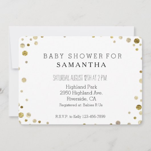 Invitation Baby shower des points Gold Bokeh Confetti (Devant)