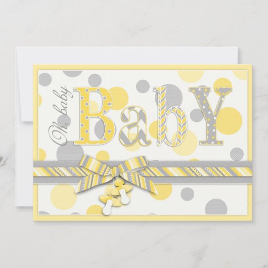 Invitation Baby shower des points gris jaunes de bébé (Devant)