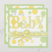 Invitation Baby shower des points jaunes de la menthe (Devant / Derrière)