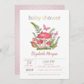 Invitation Baby shower des points papillons des champignons (Devant / Derrière)