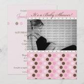 Invitation Baby shower des points roses foncés au (Devant / Derrière)