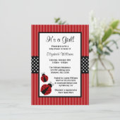 Invitation Baby shower des points triés rouge et noir de Lady (Debout devant)