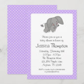 Invitation Baby shower des Pois d'éléphant violet (Devant / Derrière)
