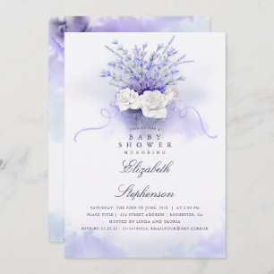 Invitation Baby shower des prêteurs   Floral pourpre