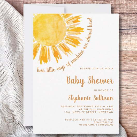 Invitation Baby shower des rayons de soleil Twins