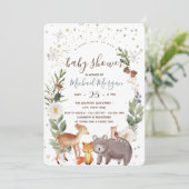 Invitation Baby shower des rayures d'animaux de bois (Debout devant)
