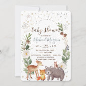 Invitation Baby shower des rayures d'animaux de bois (Devant)