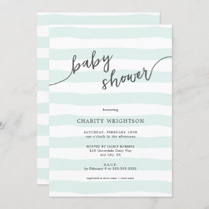 Invitation Baby shower des rayures de menthe