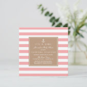 Invitation Baby shower des rayures nasales roses (Debout devant)