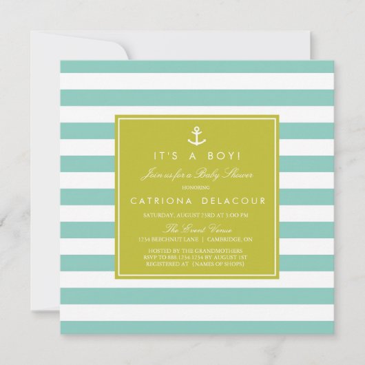 Invitation Baby shower des rayures nautiques moder (Devant)