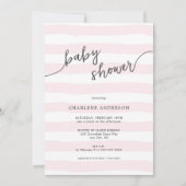 Invitation Baby shower des rayures roses tombées (Devant)