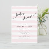 Invitation Baby shower des rayures roses tombées (Debout devant)