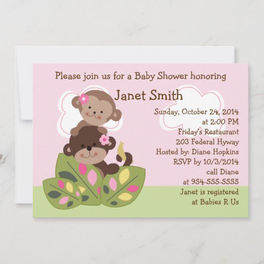 Invitation Baby shower des soeurs de singes (Devant)