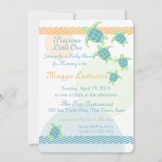 Invitation Baby shower des tortues marines (Devant)