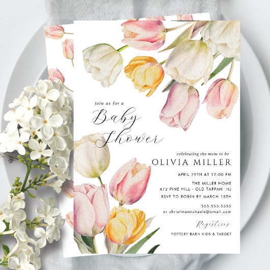 Invitation Baby shower des tulipes gracieuses