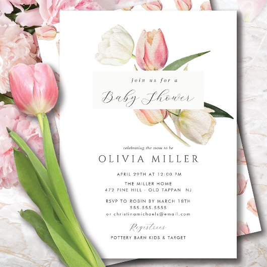 Invitation Baby shower des tulipes gracieuses