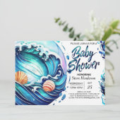 Invitation Baby shower des vagues de marée (Debout devant)