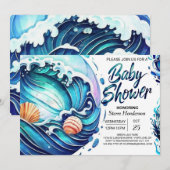 Invitation Baby shower des vagues de marée (Devant / Derrière)