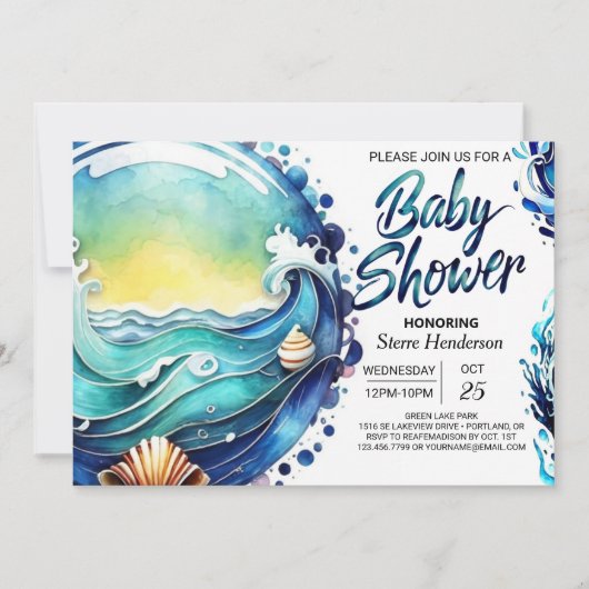 Invitation Baby shower des vagues de marée (Devant)