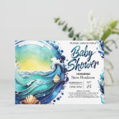 Invitation Baby shower des vagues de marée (Debout devant)