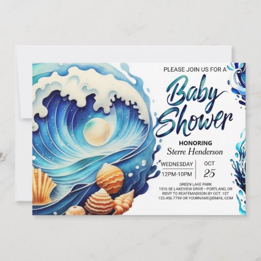 Invitation Baby shower des vagues nautiques modernes (Devant)