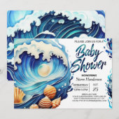 Invitation Baby shower des vagues nautiques modernes (Devant / Derrière)