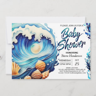 Invitation Baby shower des vagues nautiques modernes