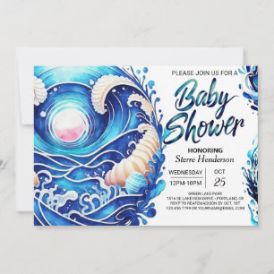 Invitation Baby shower des Vagues Nautiques Pastel