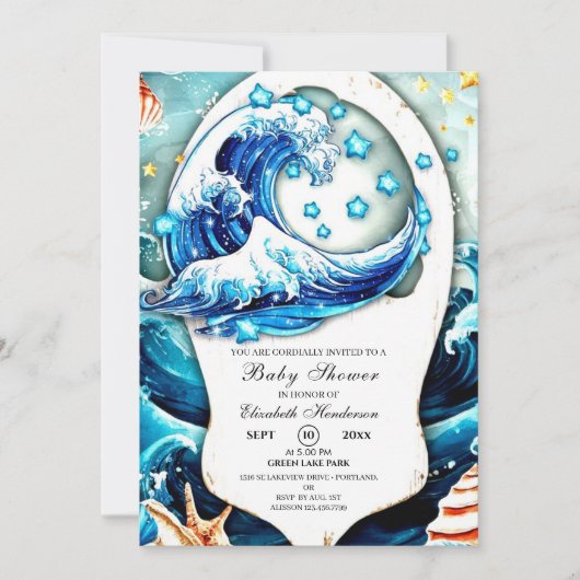 Invitation Baby shower des vagues océaniques enchantées (Devant)